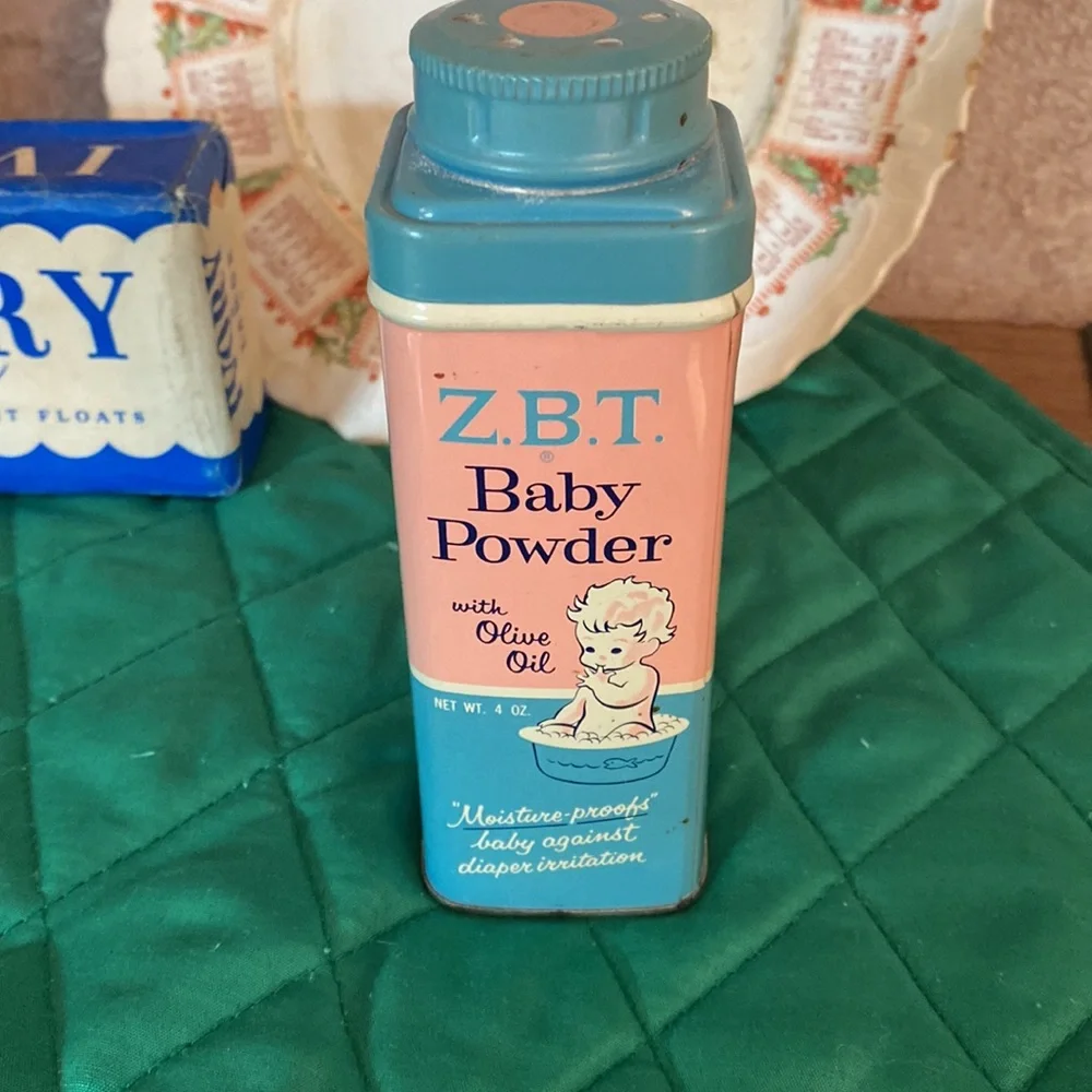 Antique ZBT Baby Powder Tin & Large Bar of Ivory Soap Dated Plate 1909